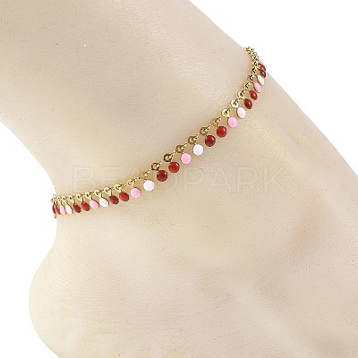 304 Stainless Steel Enamel Flat Round Tassel Anklets for Women AJEW-AN00871-1