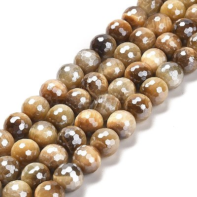 Electroplated Natural Tiger Eye Round Beads Strands G-L598-A04-03-1