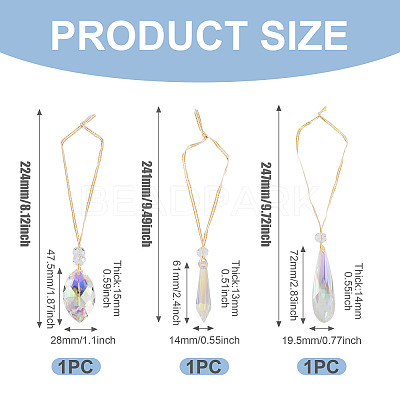 3Pcs 3 Styles Glass Suncatchers for Outdoor Garden Hanging Decoration HJEW-TADJ0001-04-1