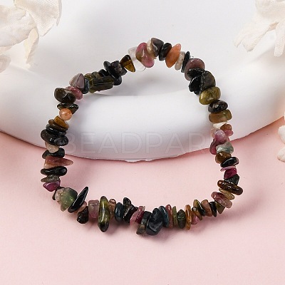 Unisex Chip Natural Multicolor Tourmaline Beaded Stretch Bracelets BJEW-S143-43-1