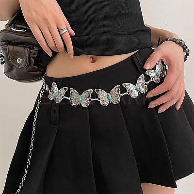 Alloy Pave Synthetic Turquoise Butterfly Link Waist Body Chains WG9C27F-01-1