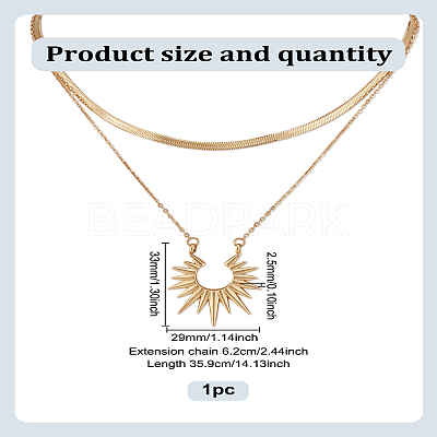 1Pc Brass Sun Pendant Double Layered Necklaces NJEW-LP0009-52-1