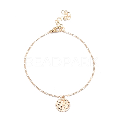 4Pcs 4 Style Boho Alloy Chain Anklets Set with Resin Pearl Beaded and Flat Round Charm SJEW-D009-03KCG-1