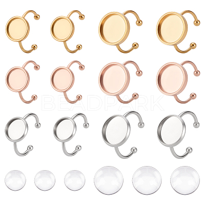 18Pcs 6 Style 304 Stainless Steel Open Cuff Ring Findings STAS-UN0042-76-1