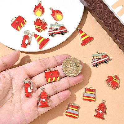 16Pcs 8 Styles Fire Safety Theme Alloy Enamel Pendants ENAM-YW0009-35-1