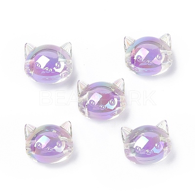 UV Plating Rainbow Iridescent Acrylic Beads OACR-H015-05-1