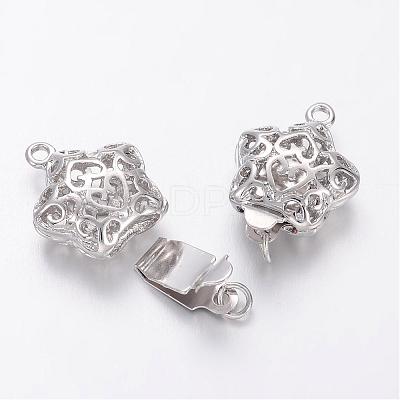 Filigree Star Brass Box Clasps KK-F0182-P-NF-1