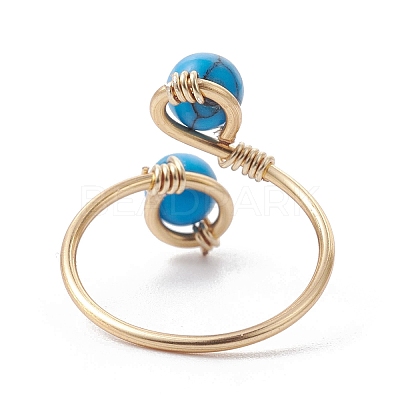 Copper Wire Wrapped Natural & Synthetic Gemstone Toe Open Ring RJEW-JR00622-1