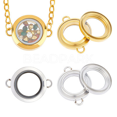 2Pcs 2 Colors Flat Round Stainless Steel Floating Lockets Connector Charms FIND-UN0001-84B-1