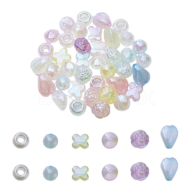 60Pcs 6 Style Plating Acrylic Beads OACR-FH0001-048-1