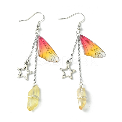 3 Pairs 3 Colors Dyed Natural Quartz Crystal Dangle Earrings EJEW-TA00380-1