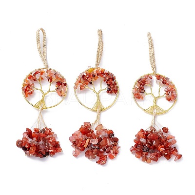 1Pc Wire Wrapped Chips Natural Red Agate Big Pendant Decorations HJEW-SZ0001-27A-1