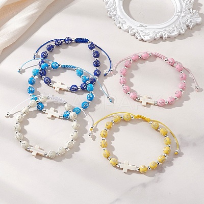 Adjustable Acrylic & Synthetic Turquoise & Non-magnetic Hematite Beads Braided Beaded Bracelets for Women BJEW-JB13578-1