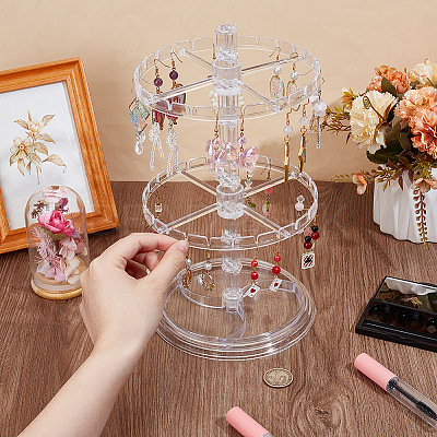 2-Tier Rotatable Round Plastic Earring Display Stands EDIS-WH0032-23-1