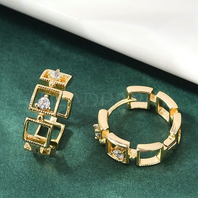 Brass Clear Cubic Zirconia Hoop Earrings EJEW-Q016-02G-1