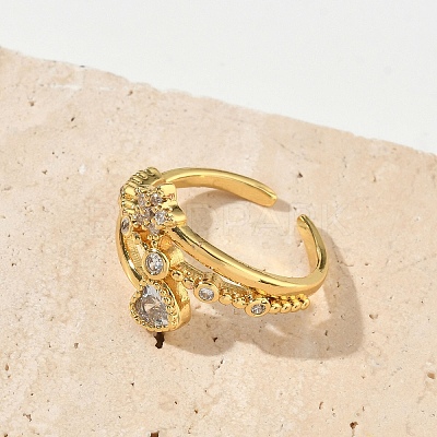 Brass Micro Pave Cubic Zirconia Cuff Open Rings RJEW-C163-11G-1