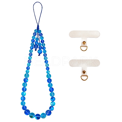 Round Synthetic Moonstone Beaded Mobile Straps HJEW-SW00042-08-1