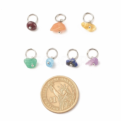 7Pcs 7 Styles Natural Stone Chip Charms PALLOY-JF01485-02-1