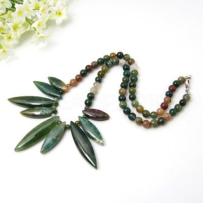 Natural Indian Agate Bib Statement Necklaces NJEW-G108-02-1