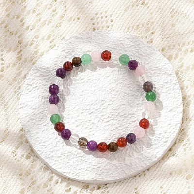 Natural Mixed Wealth Stone Beaded Stretch Bracelets BJEW-D446-B-39-1