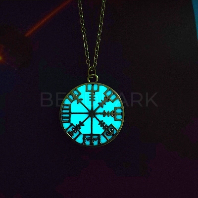 Luminous Glow in the Dark Alloy Viking Compass Pendant Cable Chain Nekclaces PW-WG9C52A-03-1