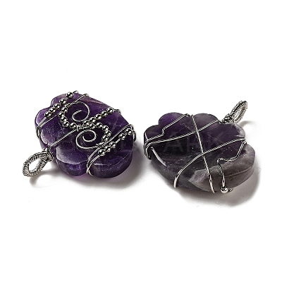 Natural Amethyst Copper Wire Wrapped Pendants G-K338-07P-01-1