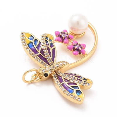 Eco-Friendly Brass Micro Pave Cubic Zirconia with Enamel Pendants X-KK-K268-29G-1