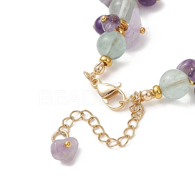 Brass & Natural Mixed Gemstone Chip & Round Beads Bracelets for Women BJEW-JB13151-03-1