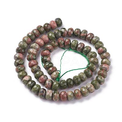 Faceted Natural Unakite Rondelle Beads Strands G-K090-10-1