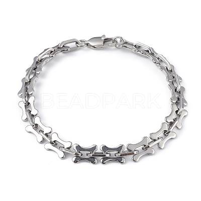 Non-Tarnish 304 Stainless Steel Dog Bone & Oval Link Chain Bracelet for Women BJEW-G669-22P-1