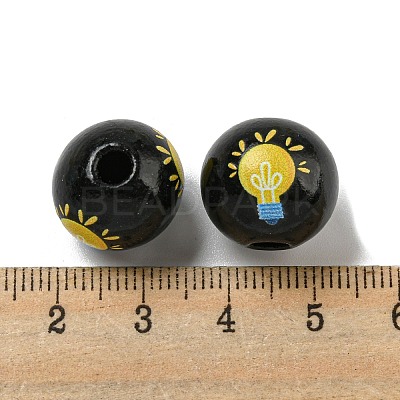 Printed Wood European Beads WOOD-L020-D14-1
