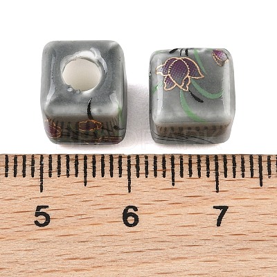 Floral Printed Porcelain Beads PORC-Q160-2-1