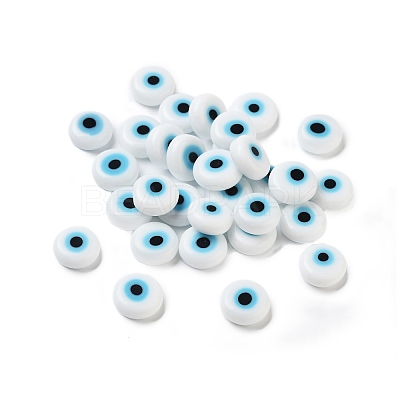 Handmade Evil Eye Lampwork Flat Round Bead LAMP-L058-8MM-14A-1