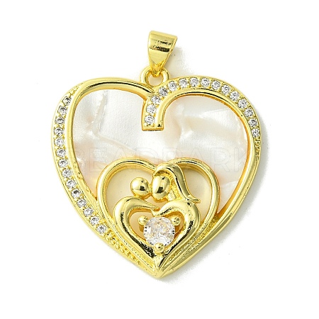 Mother's Day Real 18K Gold Plated Brass Micro Pave Clear Cubic Zirconia Pendants KK-H472-13G-02-1