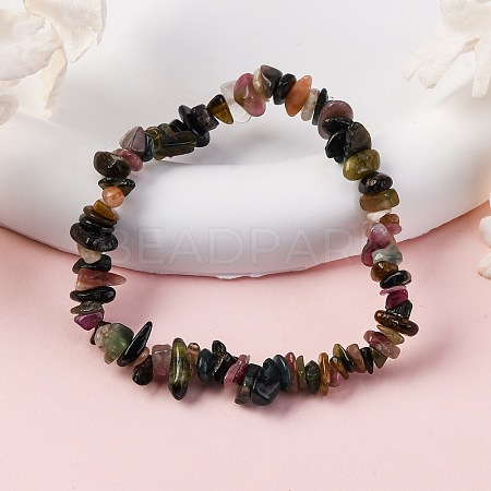 Unisex Chip Natural Tourmaline Beaded Stretch Bracelets BJEW-S143-43-1