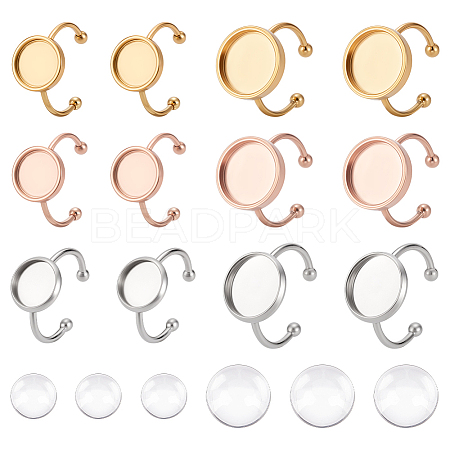 18Pcs 6 Style 304 Stainless Steel Open Cuff Ring Findings STAS-UN0042-76-1