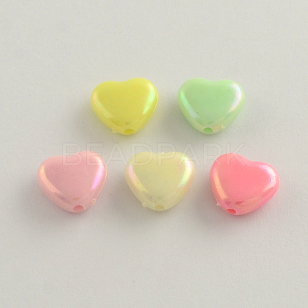 AB Color Plated Heart Acrylic Beads X-SACR-Q106-07-1