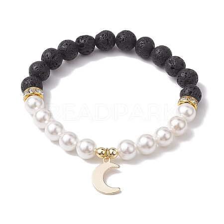 Moon 304 Stainless Steel Charm Bracelets BJEW-JB10310-01-1
