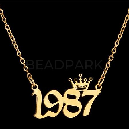 Crown Birth Year 201 Stainless Steel Pendant Necklaces for Women FS-WG4E8F2-08-1