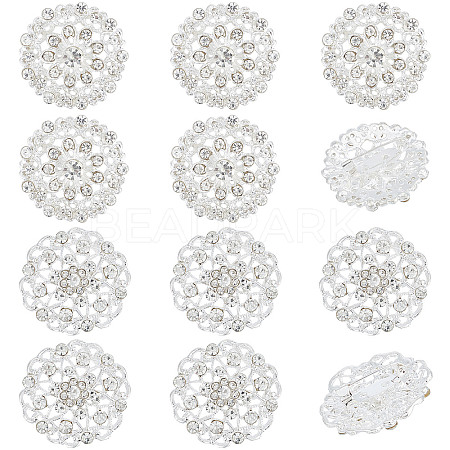 Gorgecraft 10Pcs 2 Style Crystal Rhinestone Flower Brooch Pin JEWB-GF0001-30-1