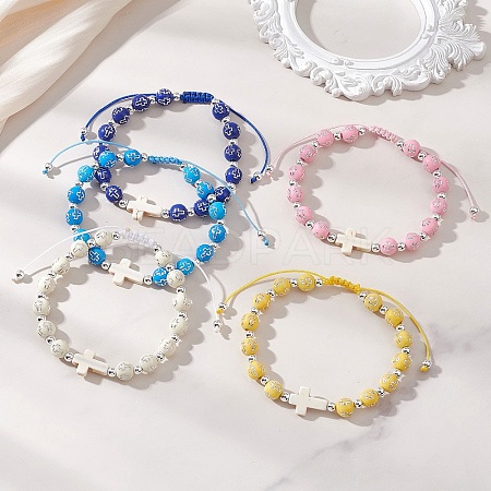 Adjustable Acrylic & Synthetic Turquoise & Non-magnetic Hematite Beads Braided Beaded Bracelets for Women BJEW-JB13578-1