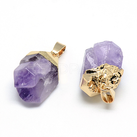 Electroplated Natural Amethyst Pendants X-G-Q481-19G-1
