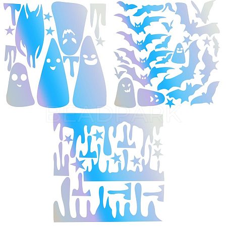 Gorgecraft 3 Sheets 3 Styles Halloween Laser PVC Waterproof Car Stickers DIY-GF0007-24-1