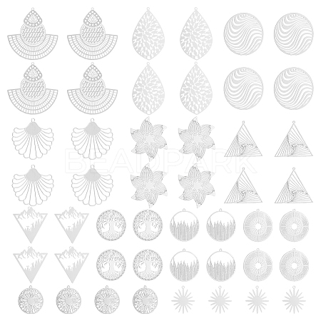 48Pcs 12 Styles 201/304 Stainless Steel Filigree Pendants STAS-UN0064-14-1