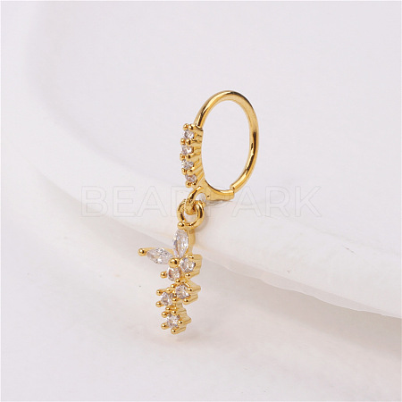 Brass Micro Pave Clear Cubic Zirconia Dangle Hoop Nose Rings WG50B47-06-1