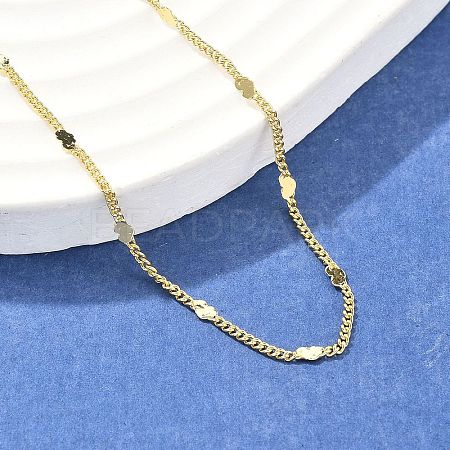 Brass Curb Chains with Heart Necklace for Women NJEW-P265-36G-1