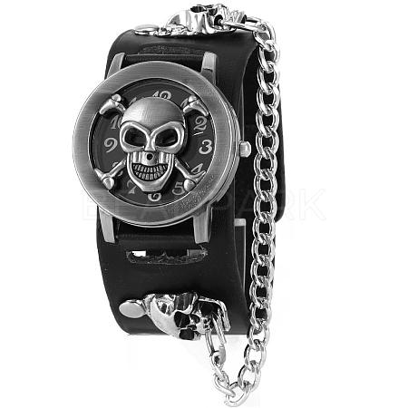 High Quatily Skull Alloy PU Leather Punk Style Quartz Wristwatches WACH-N043-12-1