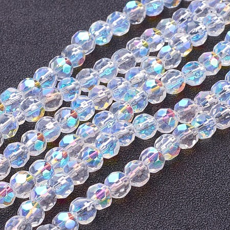 13 inch Handmade Glass Faceted Round Beads GF6mmC28-AB-1