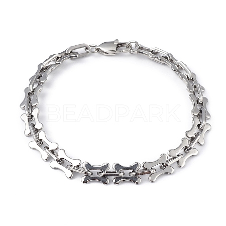 Non-Tarnish 304 Stainless Steel Dog Bone & Oval Link Chain Bracelet for Women BJEW-G669-22P-1
