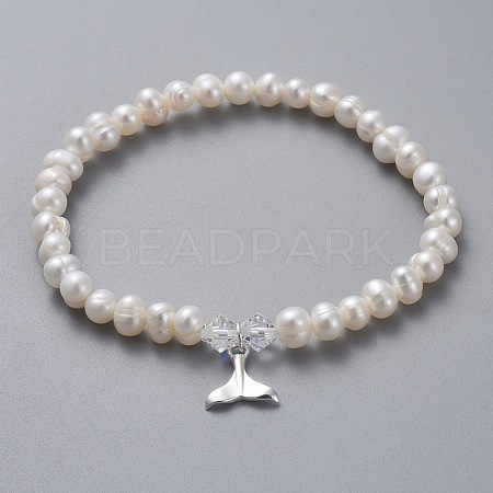 Natural Freshwater Pearl Beads Stretch Bracelets BJEW-JB04863-03-1